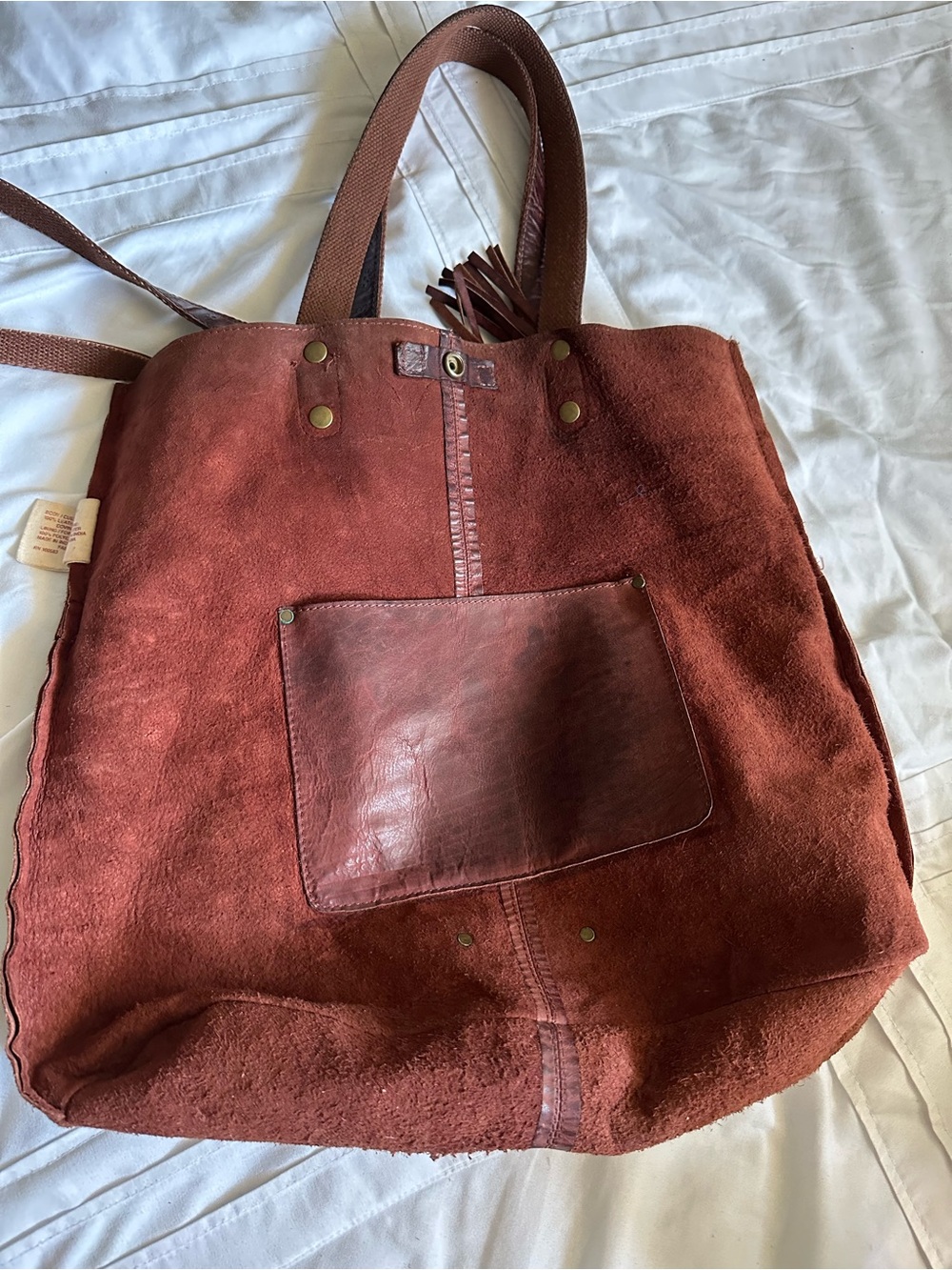 Lucky Brand Brown Leather Tassel Tote Shoulder Crossbody Bag - Picture 6 of 10